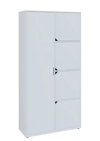 KSR6-82 L skříň šatní, 1x výsuvné ramínko, 4x dvířka, 2053x1022x400 mm, provedení levé, bílá